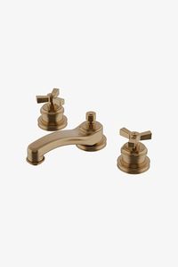 Aero Low Profile Three Hole Deck Mounted Lavatory Faucet with Metal Cross Handles
