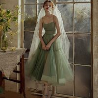 Silhouette:A-Line; Hemline / Train:Tea Length; Closure:Lace Up; Built-In Bra:No; Embellishment:Pleats,Sash / Ribbon; Fabric:Tulle; Sleeve Length:Sleeveless; Tips:Professional dry cleaner only,Colors may vary slightly due to different monitor settings; Boning:No; Style:Minimalist,Elegant; Occasion:Wedding Guest,Prom; Neckline:Spaghetti Strap; Brand:Lightinthebox; Front page:Prom Dresses; Listing Date:03/03/2021; Bust:; Hips:; Waist:; Special selected products:COD