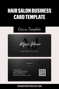 Step up your small business marketing with this black luxury business card design. Ideal for hairstylists and hair salons. Or turn it into a business card for lash artists, nail techs and more. Fully editable using Canva!