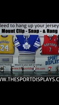 Hockey Jersey Mount from Sport Displays, www.thesportdisplays.com! No screws needed for installation! Attaches to the wall or ceiling! Custom colors and branding available! Make every day game day with the Jersey Mount from Sport Displays