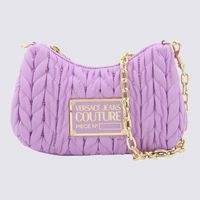 Lilac nylon shoulder bag from Versace Jeans Couture featuring godl tone metal hardware, removable metal chain, zip closure, logo plaque and internal compartments. Width 23 cm. Height 18 cm. Depth 8 cm.  . Gender: Women. Material: 100%POLYESTER. Color: Purple. Made in: Imported. Product ID: 74VA4BO2ZS584302.