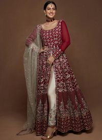 Maroon Embroidered Georgette Pant Style Anarkali– Lashkaraa