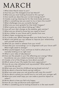 March is all about spring cleaning our home, and the body, mind and soul. Here are 31 March Journal Prompts to help you deep cleanse, release and renew yourself for the new season. These deep questions are designed to help you let go of the past, people and/or beliefs that no longer serves you. When you let go, you change your story and narrative, and create room for new opportunities and manifestations. Letting go will look different for everyone so be gentle with yourself as you go through the