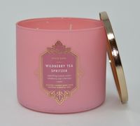 DESCRIPTION NEW BATH & BODY WORKS WILDBERRY TEA SPRITZER 3-WICK SCENTED CANDLE 14.5 OZ     The world's best candle guaranteed! Radiates enough fragrance to fill a room.  Wax melts consistently & evenly. Flames won't burn out!  Made using the highest concentration of fragrance oils,  an exclusive blend of vegetable wax and lead-free wicks for optimal performance  3-Wick Candle burns approximately 25 to 45 hours 4" wide x 3 1/2" tall Our Mission "We strive for excellence and 100% customer satisfac