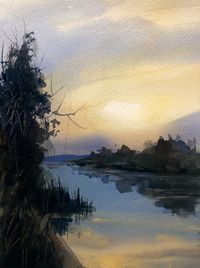 LooseWatercolours.com with Andrew Geeson | Serenity in sunrise: a painting of stillness and reflection. | Facebook