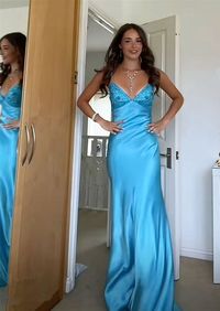 Elegant V-neck Spaghetti Memriad Long Prom Dress cg25185 – classygown