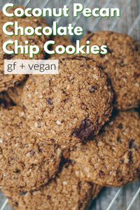 These cookies are crunchy, chewy, and perfectly sweet. Embedded with chunks of pecans, shredded coconut, and gooey chocolate chips. They are also vegan and gluten-free.