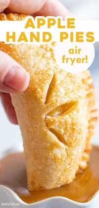 These Air Fryer Apple Hand Pies are portable and delicious! With an easy apple pie filling and flaky crust, they’re such a fun Fall dessert with no slicing and little mess. For an added treat, dunk them in homemade caramel sauce!