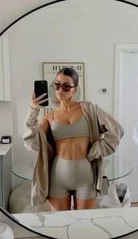 Grey workout set, oversides jacket, shacket, sunglassss, tinted sunglasses, amazon dupe, #ad , aesthetic bathroom, egg shell walls