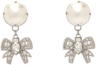 Pair of faux-pearl drop earrings in silver-tone hypoallergenic brass. Graphic hardware with crystal-cut accents at drop. · Post-stud fastening · H1.25 x W0.5 in Supplier color: Cream/Crystal