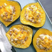 This stuffed acorn squash recipe has everything: a savory meat and rice filling, melted cheese on top and an edible vessel (the squash). It's a perfectly cozy meal for colder months.