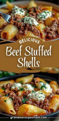 A comforting and delicious pasta dish featuring jumbo shells stuffed with a rich mixture of ground beef, creamy ricotta, and mozzarella cheese. Topped with a creamy marinara sauce, this dish is perfect for family dinners!