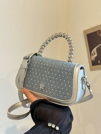 1pc Color-Block Denim & PU Leather Mini Saddle Bag, Fashionable Women's Handbag Decorated With Rhinestones, Suitable For Shopping, Dating And As A Gift For Teenage Girls, College Students And Office Ladies; Perfect For Office, School, Work, Business And CommuteI discovered amazing products on SHEIN.com, come check them out!