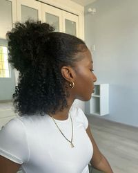 Natural hair, half-up half-down hairstyle