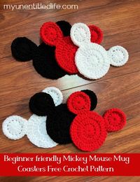 Beginner friendly Mickey Mouse Mug Coasters Free Crochet Pattern -