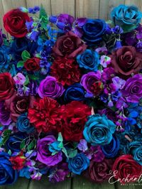 Moody Jewel Tone Flower Wall for Special Event Rental
 https://www.enchantedwallflowers.com/