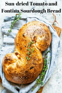 Sun-dried Tomato and Fontina Sourdough Bread with a Thyme Mascarpone Cheese Spread #mascarpone #sourdough #sundriedtomato #fontina #bread #homemadesourdough #cheesespread #thyme