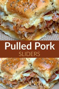 BBQ Pulled Pork is a staple on our menu and one of our favorite dishes to make with the leftovers is these sliders. Made on Hawaiian rolls and loaded with bacon and cheese these sliders have a light and sweet glaze when baked is AMAZING! These easy sliders are perfect for parties, watching sports games, appetizers or an easy family meal during the week. #slider #pulledpork