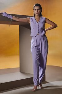 Lavender waistcoat with stone embellishments. Paired with matching pant. - Aza Fashions