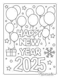 New Year Coloring Pages Happy New Year Balloons Stars 2025