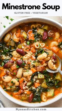 This gluten free minestrone soup features a variety of flavorful and nutritious vegetables like carrots, celery, onions, zucchini, and kale. An Italian inspired recipe with lovely complex layers of flavor thanks to a few dried spices and tomato paste that can be made in less than an hour. It's vegetarian (and vegan if you use a vegan parmesan) but can also be made with protein if that's your thing. A delightfully cozy recipe to make during the colder months of the year!