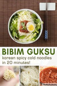 Bibim Guksu is a great simple spicy cold Korean noodle dish that just hits the spot when you are craving something delicious yet light and refreshing. My Sweet Spicy Apple Gochujang bibim sauce has the perfect balance of spicy, sweet, tangy and umami and it’s all blended so no chopping needed! #koreanfood #noodlerecipes #summerrecipes #asiannoodles #noodlesaladrecipes #kimchimari