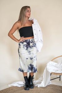 Midi skirts are the perfect piece to transition from summer to fall, and our For The Frills Tie Dye Midi Skirt is no exception. Hitting the mark on the tie-dye trend, this skirt pairs well with edgy graphic tees and dressy blouses alike. We love the dainty lace detail on the waistband and the lightweight chiffon materi