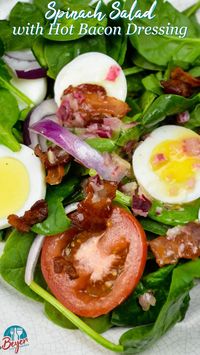 Make easter dinner salad the favorite thing on the table by making it with hard boiled eggs, tomatoes, onions, and bacon but the star is the hot bacon dressing!