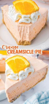 An Orange Jello Creamsicle Pie is an orange popsicle with an irresistible creaminess, all in a cookie pie crust. It screams hot summer days and ice cream trucks! This quick and easy Jello Creamsicle Pie is spring and summer dessert perfection. Serve it outside, poolside, or as a cold dessert to enjoy under the warm sun. Creamsicle Pie made with orange Jello combines those classic creamy orange flavors in a no-bake dessert!