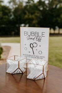 Allie Schweizer & Garrett Stephens  Wedding bubble send off. Bubble send off wedding sign & bubble display. Blow bubbles of well wishes for the new Mr. & Mrs.   Venue The Barn at Grace Hill in Newton, KS Photography by @alexbophoto in Wichita, KS