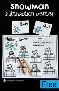 This subtraction winter math center is a fun way for Kindergarten students to work on beginning subtraction within 10 and work with ten frames too!