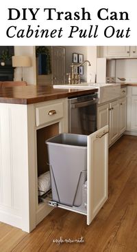 Learn how to easily install a DIY pull out trash can cabinet and about the different DIY trash can cabinet options! A DIY pull out trash can cabinet is a small kitchen upgrade with a big impact!