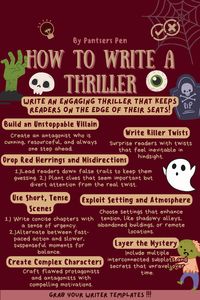 How to write an engaging thriller for your novel! Master the art of writing a thriller with these essential tips! 🖤 Uncover the secrets to creating nail-biting suspense, unexpected twists, and unforgettable characters that keep readers on the edge of their seats. Perfect for aspiring authors and seasoned writers crafting heart-pounding thrillers. Start building your next bestselling thriller today! 📚🔪 #ThrillerWriting #WritingTips #WriteAThriller #SuspenseWriting #ThrillerWriters #PlotTwist #MysteryWriting #WritingSkills #AuthorGoals #CreativeWriting #WritingCommunity #PageTurners #WriterLife #StorytellingTips