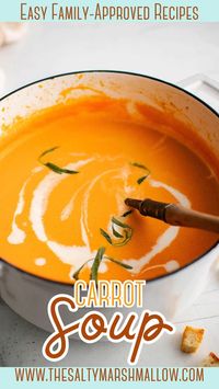 Carrot Soup is a thick, creamy, smooth soup that’s so easy to make in just one pot! Carrots are cooked alongside flavorful ingredients like ginger, garlic, cinnamon and more before being blended to perfection with an immersion blender. This is a nutritious veggie soup that always satisfies!