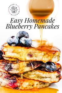 Start your day with a stack of fluffy blueberry pancakes that are a delightful blend of tart blueberries and a hint of sweetness for a delightful breakfast indulgence. Delicious Blueberry Pancakes with a fluffy texture and bursting with juicy blueberries. A perfect breakfast treat or brunch recipe for blueberry lovers! Head to errenskitchen.com for easy, delicious, and even quick recipes for breakfast, lunch, dinner, and desserts!