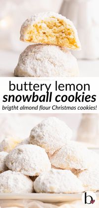 Soft and buttery lemon snowball cookies made with almond flour! An easy gluten free Christmas cookie recipe.