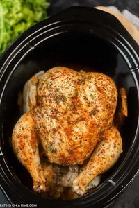 The easiest Crockpot Whole Chicken! Crockpot Rotisserie chicken is easier than you think and this slow cooker whole chicken literally falls off the bone.