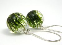 Moss Round Earrings, Forest Jewelry with Natural Moss Embedded in Clear Resin