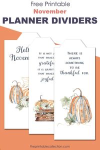 Free printable dividers for planner | Dividers with November quotes for organizing your planner and find quickly the page, or the section you want. They fit the Classic Happy Planner, the Skinny Classic Happy Planner. | The Printable Collection