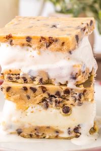 Creamy, rich ice cream is sandwiched between two soft, chewy cookie dough layers, making these the ultimate Cookie Dough Ice Cream Sandwiches.