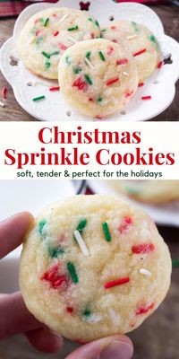 These sprinkle cookies are made with holiday sprinkles - so they're the perfect easy Christmas cookie. Soft, tender and with a delicious buttery vanilla flavor #holidaycookies #sprinklecookies #christmascookies from Just So Tasty https://www.justsotasty.com/holiday-sprinkle-cookies/