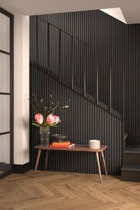 SlatWall Waterproof Charcoal panels add depth and drama to any room. Create a striking feature with this black wood-effect panelling from Naturewall.