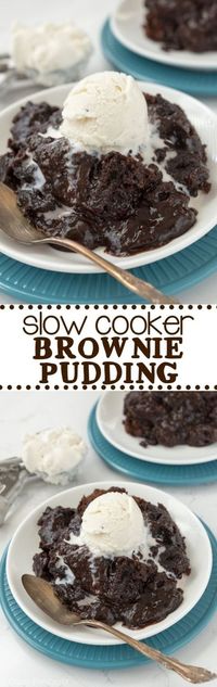 Slow Cooker Brownie Pudding - this easy recipe is so gooey and chocolatey! It's just like a crockpot lava cake but made with brownies!