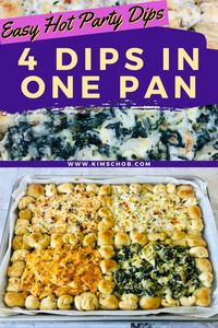 Looking for warm dips for your next party? This sheet pan is the ultimate dip appetizer 4 dips in one pan! The best and most popular hot dips, there's something for everyone!