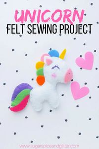 A cute unicorn craft for kids, this unicorn felt sewing project is perfect for kids or beginning sewers