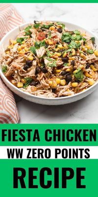 Weight Watchers fiesta chicken is a tasty Mexican lunch or dinner everyone will love. This flavorful fiesta chicken can be made into a simple salad, enchilada, taco, or any other Mexican meal. Easy fiesta chicken with zero WW points is perfect for any occasion. Try this simple recipe today!