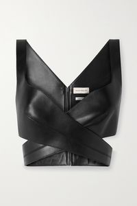 Alexander Mcqueen Leather Wraparound Top In Black | ModeSens