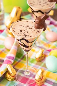 This Easter Bunny Martini has a chocolate drizzled glass that's filled with a smooth, rich cocktail and garnished with a chocolate bunny! Ready to enjoy in 5 minutes or less!