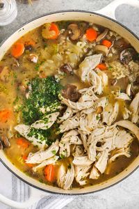 It won't take long to have this comforting chicken mushroom soup ready for serving. It's so easy to make this delicious and creamy soup. A little bit of cream, or a can of cream of mushroom soup and some mushrooms. Soup is the best way to warm up those hungry bellies on those chilly nights! #chickenmushroomsoup #mushroomchickensoup #chickenmushroomsouprecipe #spendwithpennies