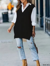 Katykey - Womens Casual Sleeveless Sweater Vest with Solid V Neck, Perfect for Fall & Winter Fashion